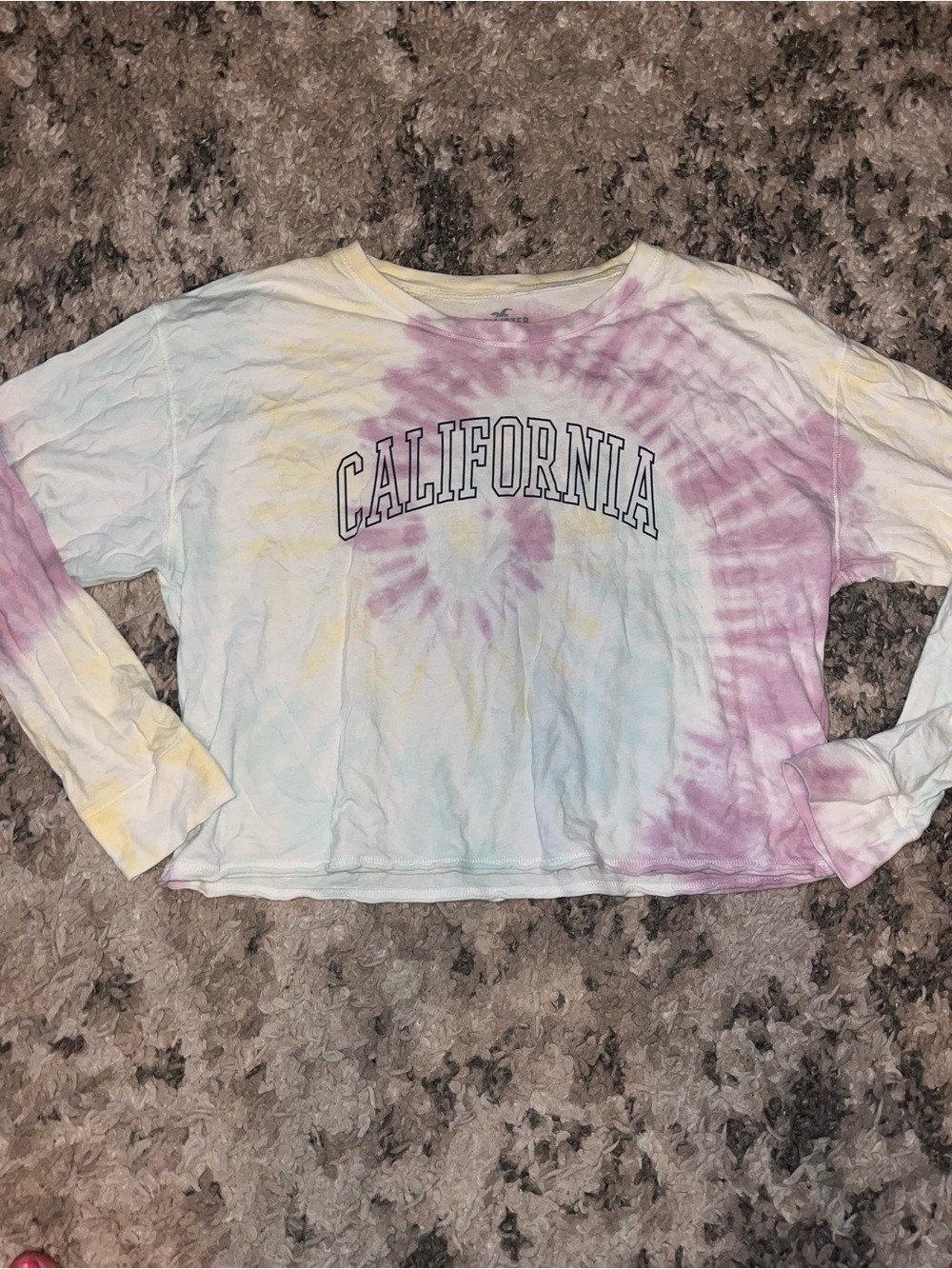Hollister Pink and White Tie-Dye Crewneck crop top